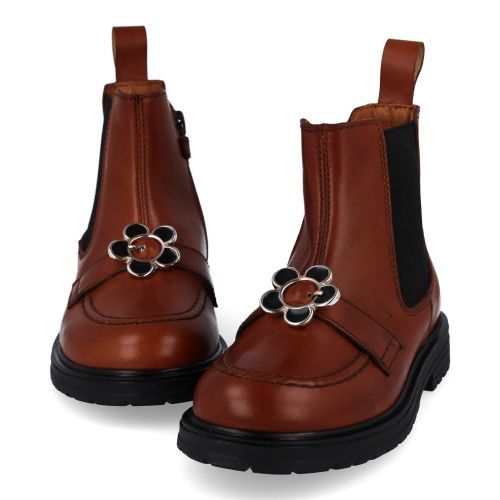 Rondinella laarzen kort cognac Meisjes (cognac Chelsea laars met bloem - 12097/3D) - Junior Steps