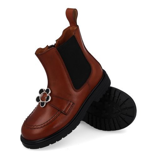 Rondinella laarzen kort cognac Meisjes (cognac Chelsea laars met bloem - 12097/3D) - Junior Steps