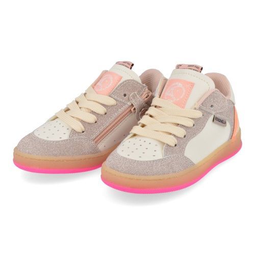 Rondinella sneakers wit Meisjes ( - witte glitter sneaker met roze12266C) - Junior Steps