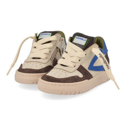 Rondinella sneakers bruin Jongens (witte sneaker met buin/blauw accent - 4770AS) - Junior Steps