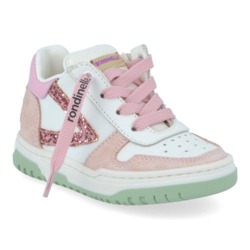 Rondinella sneakers wit Meisjes (witte sneaker met roze - 4770BB) - Junior Steps