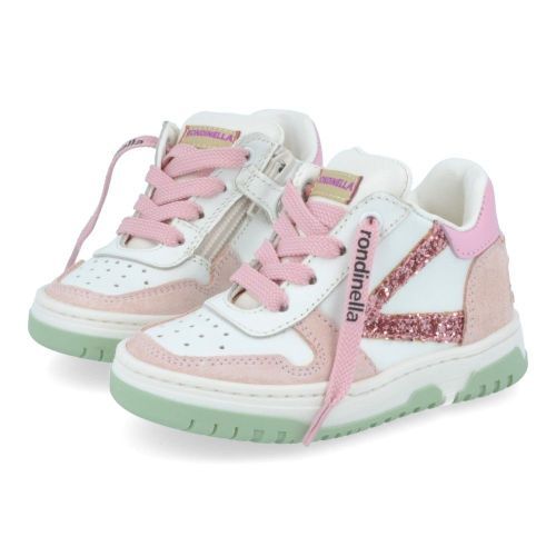 Rondinella sneakers wit Meisjes (witte sneaker met roze - 4770BB) - Junior Steps