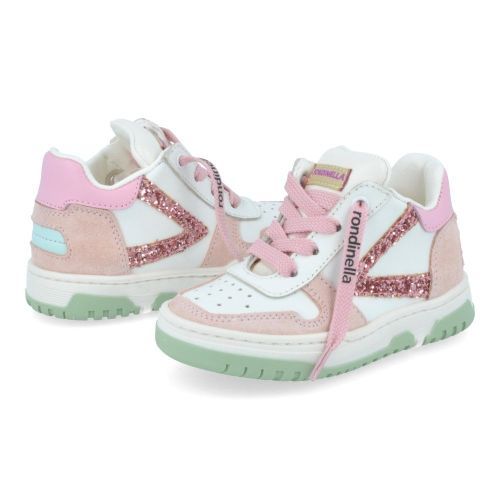 Rondinella sneakers wit Meisjes (witte sneaker met roze - 4770BB) - Junior Steps