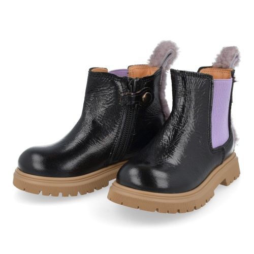 Rondinella laarzen kort Zwart Meisjes ( - zwart kort laarsje met paars4756I) - Junior Steps
