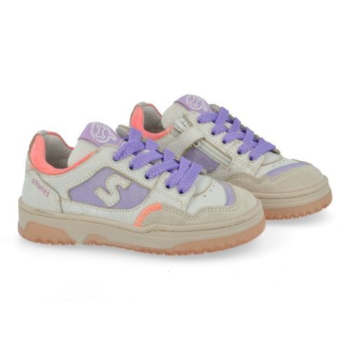 Stones and bones sneakers ecru Meisjes (meisjessneaker ecru met paars  - macan 5446) - Junior Steps