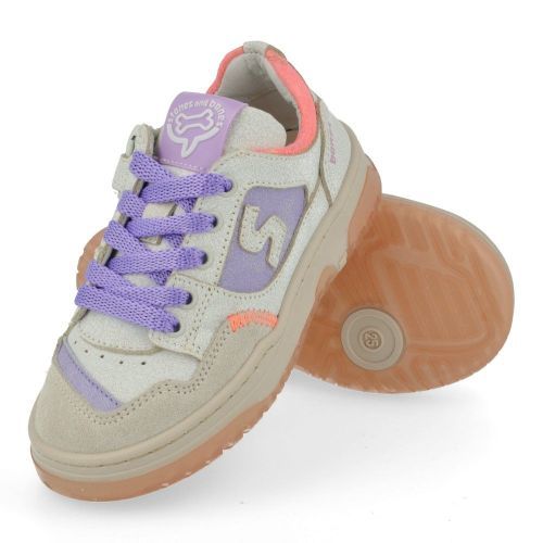 Stones and bones sneakers ecru Meisjes (meisjessneaker ecru met paars  - macan 5446) - Junior Steps