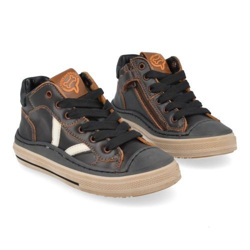 Stones and bones sneakers bruin Jongens (sneakers bruin leder met bescherm top - loxed 5390) - Junior Steps