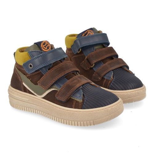 Stones and bones sneakers bruin Jongens (sneakers bruin leder met velcrosluiting - munch 5273) - Junior Steps