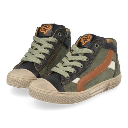 Stones and bones sneakers Zwart Jongens (sneakers zwart kaki leder  - raspo 4475) - Junior Steps