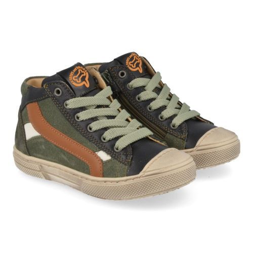 Stones and bones sneakers Zwart Jongens (sneakers zwart kaki leder  - raspo 4475) - Junior Steps