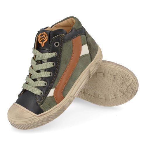 Stones and bones sneakers Zwart Jongens (sneakers zwart kaki leder  - raspo 4475) - Junior Steps