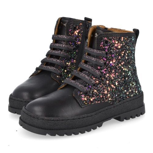 Stones and bones veterboot Zwart Meisjes (veterboots meisjes zwart met glitters - blesa 5264) - Junior Steps