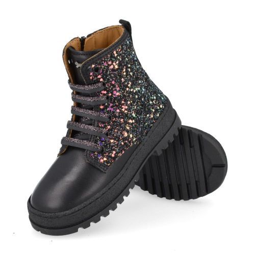Stones and bones veterboot Zwart Meisjes (veterboots meisjes zwart met glitters - blesa 5264) - Junior Steps
