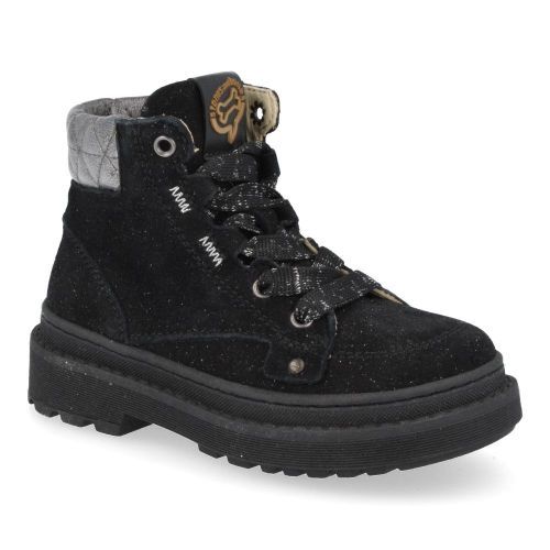 Stones and bones veterboot Zwart Meisjes (Zwart suede veterlaarsje - Stava 5138) - Junior Steps