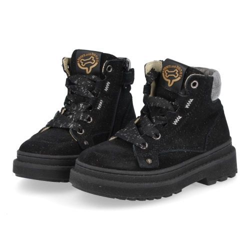 Stones and bones veterboot Zwart Meisjes (Zwart suede veterlaarsje - Stava 5138) - Junior Steps