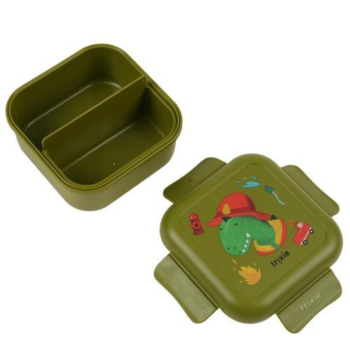 Trixie boterhamdoos groen  (Snack box met clips  Fireman Mr. Dino - 04-149) - Junior Steps
