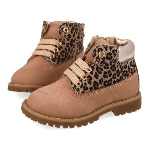 Walkey veterboot beige Meisjes (Veterboots beige en leopardprint - 44440) - Junior Steps