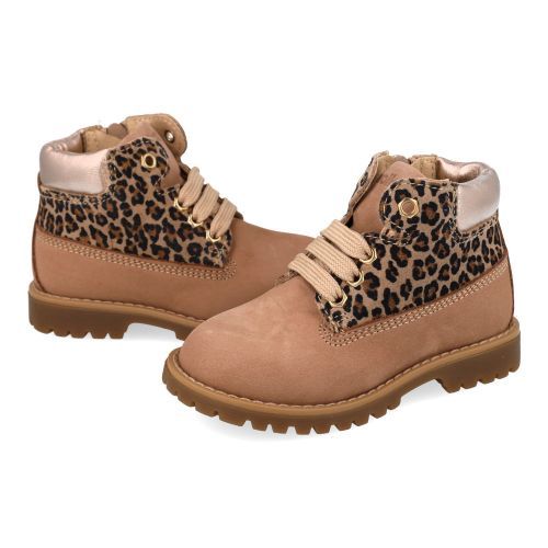 Walkey veterboot beige Meisjes (Veterboots beige en leopardprint - 44440) - Junior Steps