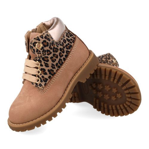 Walkey veterboot beige Meisjes (Veterboots beige en leopardprint - 44440) - Junior Steps