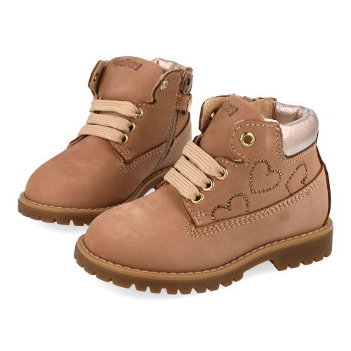 Walkey veterboot beige Meisjes (Veterboots in beige nubuck met strass - 44445) - Junior Steps