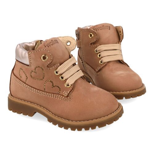 Walkey veterboot beige Meisjes (Veterboots in beige nubuck met strass - 44445) - Junior Steps