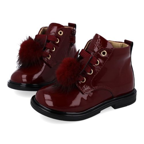 Walkey veterboot bordeaux Meisjes (Veterboots in bordeaux lak en strikje - 44464) - Junior Steps