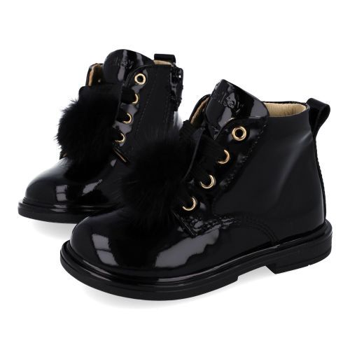 Walkey veterboot Zwart Meisjes (Veterboots in zwarte lak en strikje - 44464) - Junior Steps