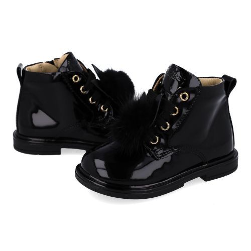 Walkey veterboot Zwart Meisjes (Veterboots in zwarte lak en strikje - 44464) - Junior Steps