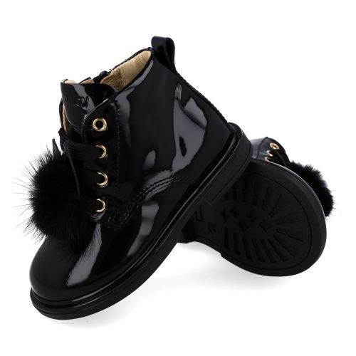 Walkey veterboot Zwart Meisjes (Veterboots in zwarte lak en strikje - 44464) - Junior Steps