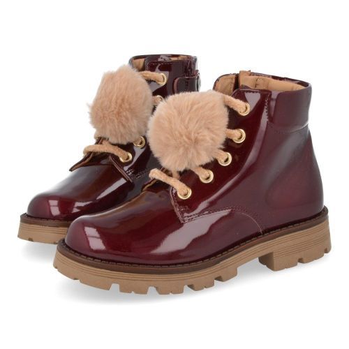 Zecchino d'oro veterboot bordeaux Meisjes (Bordeaux veterbottine met pompon - F20-5021) - Junior Steps