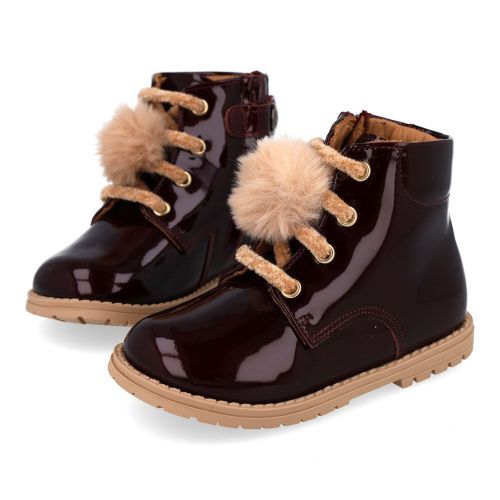 Zecchino d'oro veterboot bordeaux Meisjes (Bordeaux veterbottine met pompon - n4-0430) - Junior Steps