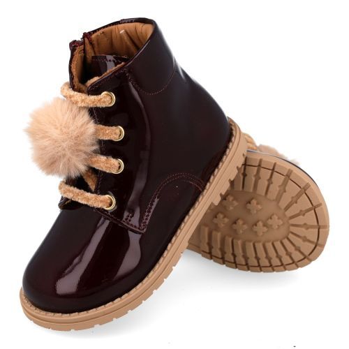 Zecchino d'oro veterboot bordeaux Meisjes (Bordeaux veterbottine met pompon - n4-0430) - Junior Steps
