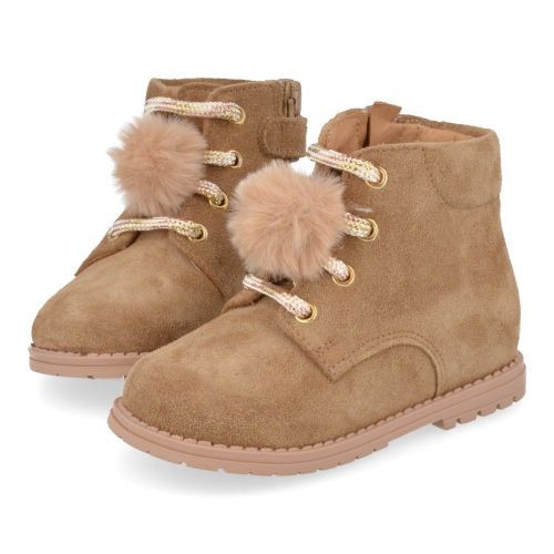 Zecchino d'oro veterboot cognac Meisjes (cognac veterbottine met pompon - N4-0430) - Junior Steps