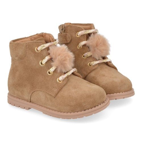 Zecchino d'oro veterboot cognac Meisjes (cognac veterbottine met pompon - N4-0430) - Junior Steps