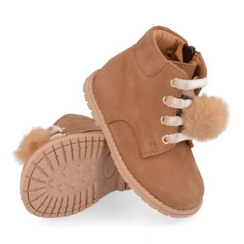 Zecchino d'oro veterbottine cognac Meisjes ( - cognac veterbottine met pomponn4-0430) - Junior Steps