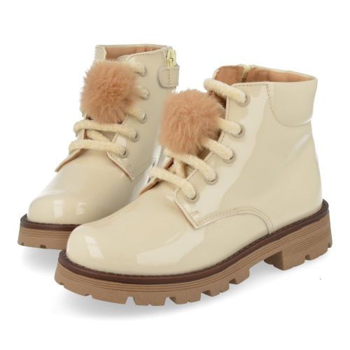 Zecchino d'oro veterboot ecru Meisjes (Ecru veterbottine met pompon - F20-5021) - Junior Steps