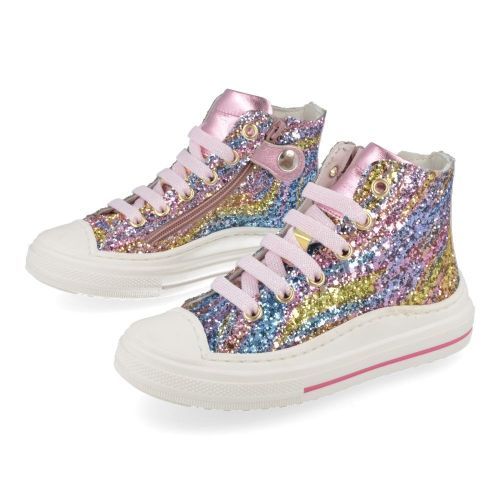 Zecchino d'oro sneakers lila Meisjes ( - multi glitter sneaker met rubber stootneF13-4303-5L) - Junior Steps