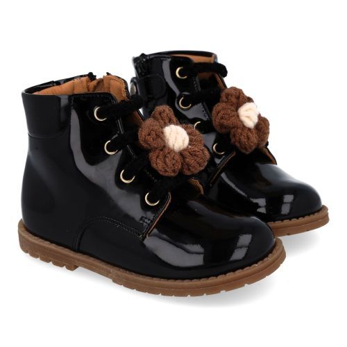 Zecchino d'oro veterboot Zwart Meisjes (Zwarte veterbottine met bloem - n4-0451) - Junior Steps