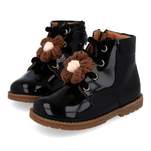 Zecchino d'oro veterboot Zwart Meisjes (Zwarte veterbottine met bloem - n4-0451) - Junior Steps