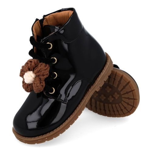 Zecchino d'oro veterboot Zwart Meisjes (Zwarte veterbottine met bloem - n4-0451) - Junior Steps