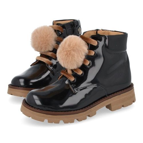 Zecchino d'oro veterboot Zwart Meisjes (zwarte veterbottine met pompon - F20-5021) - Junior Steps