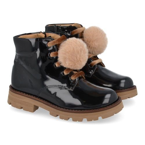 Zecchino d'oro veterboot Zwart Meisjes (zwarte veterbottine met pompon - F20-5021) - Junior Steps