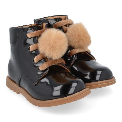 Zecchino d'oro veterboot Zwart Meisjes (zwarte veterbottine met pompon - n4-0430) - Junior Steps
