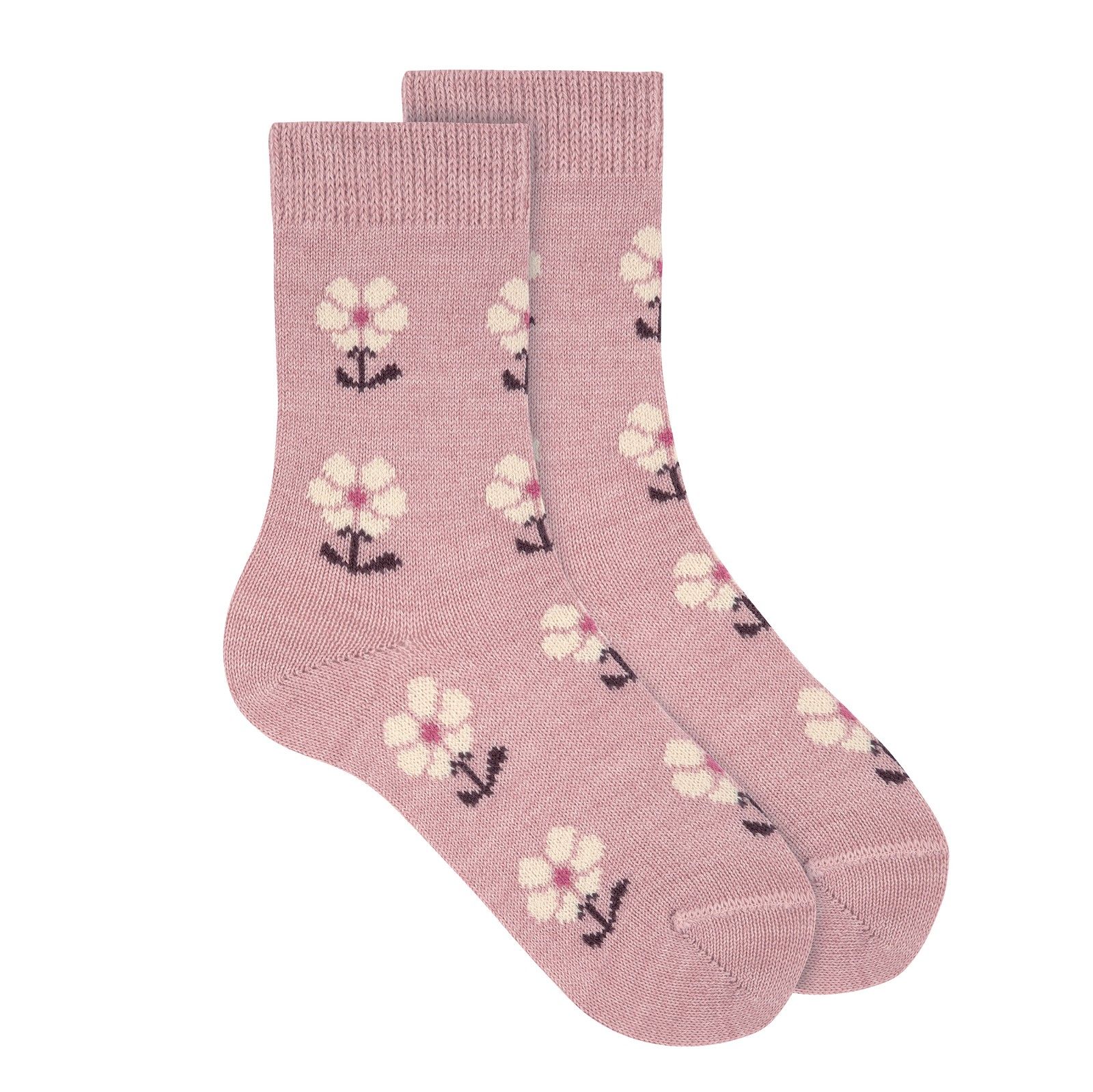 Condor kousen roze Meisjes (Merino wool blend socks vintage floral - 1888/4 kleur 959) - Junior Steps